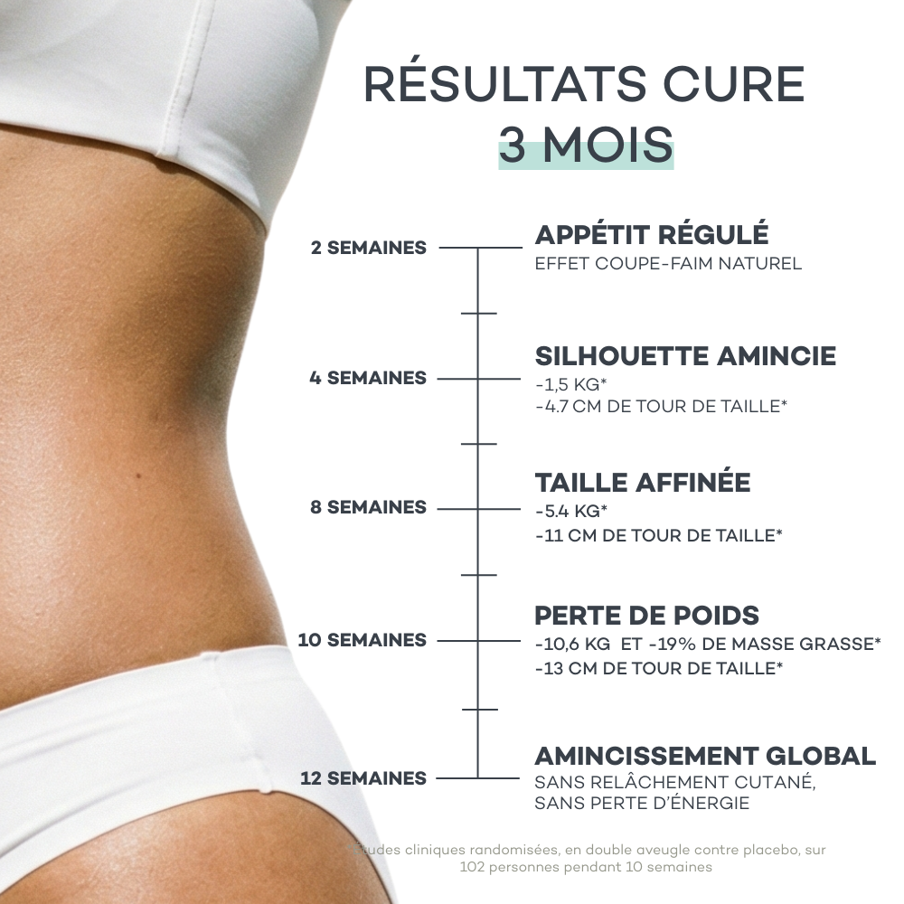Cure de 3 mois de Pro-Collagène Ventre Plat, semaine par semaine : appétit régulé, taille affinée, tour de taille réduit