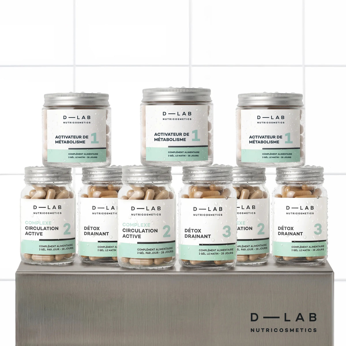 Routine Action-Capitons D-LAB, cure 3 mois : 3 flacons Activateur de Métabolisme, Circulation Active et Détox Drainant